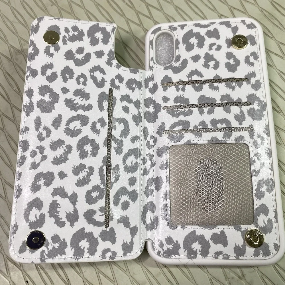 iPhone XS Max 6.5 Phone Case Gray &‎ White Leopard Card Holders NEW